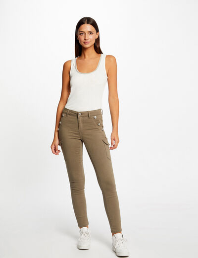 Skinny cargo trousers with buttons khaki green ladies'