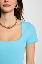 Short-sleeved ribbed t-shirt sky blue women