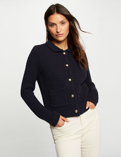 Buttoned long-sleeved cardigan navy ladies'