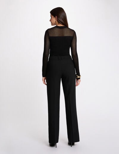 High neck openwork sweater black women