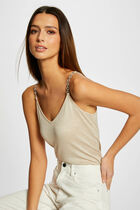Vest top thin straps with chains sand women