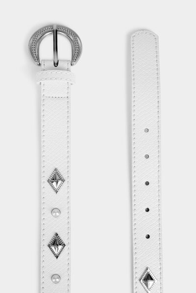 Belt with pearls and studs white ladies'