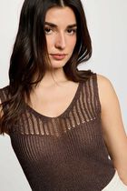 Fitted V-neck tank top dark brown women