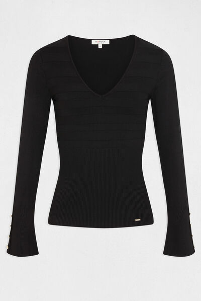 Long-sleeved jumper with V-neck black ladies'