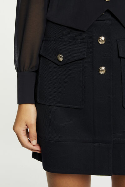 High-waisted straight skirt with buttons navy ladies'