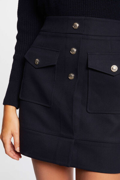 High-waisted straight skirt with buttons navy ladies'