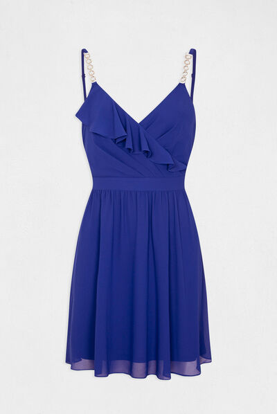 Skater dress with wrap-over neckline electric blue ladies'