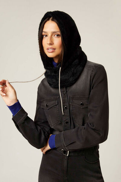Faux fur balaclava black ladies'