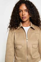 Short suede jacket taupe women
