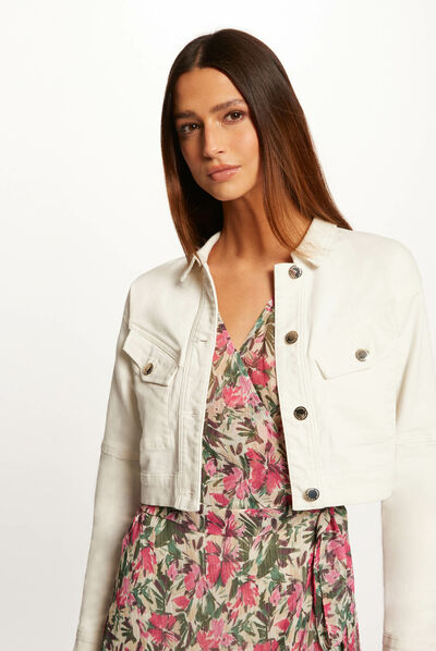 Straight buttoned denim jacket ecru ladies'