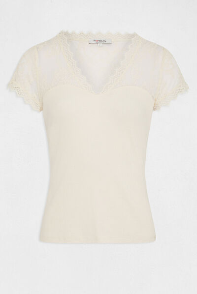 Short-sleeved t-shirt with lace ecru ladies'