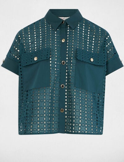 Short-sleeved shirt petroleum blue women