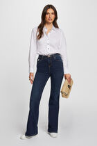 High-waisted flare jeans raw denim women