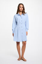 Pleated waist shirt dress sky blue women