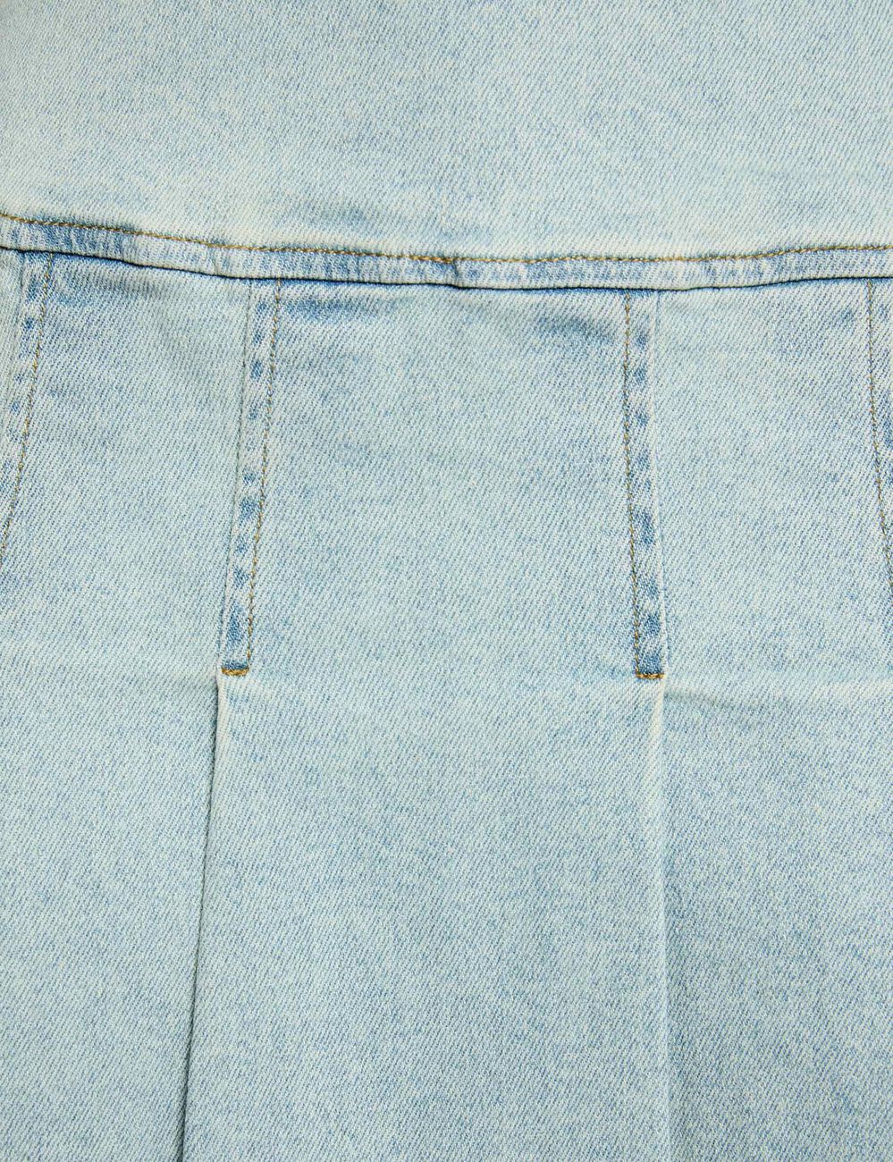 Pleated short skirt bleach denim women