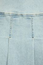 Pleated short skirt bleach denim women