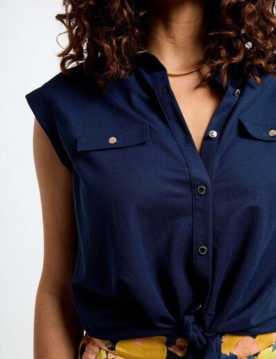 Sleeveless blouse petroleum blue women