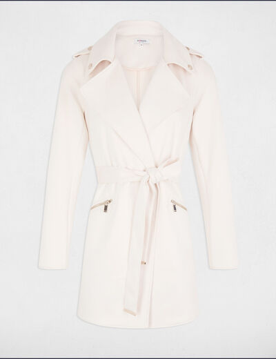 Belted long suede coat ivory women
