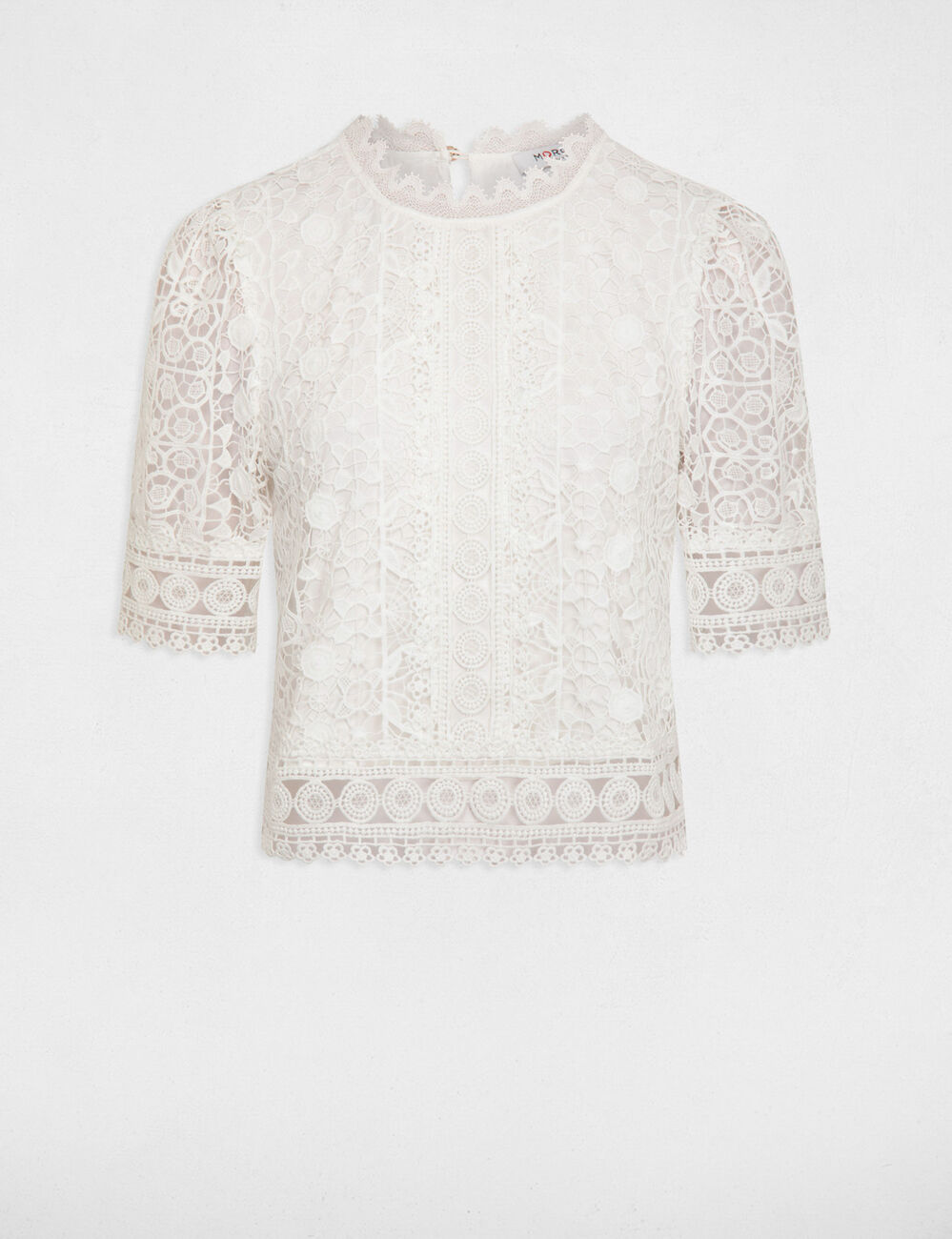 Short-sleeved blouse with lace ivory women