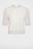 Short-sleeved blouse with lace ivory women