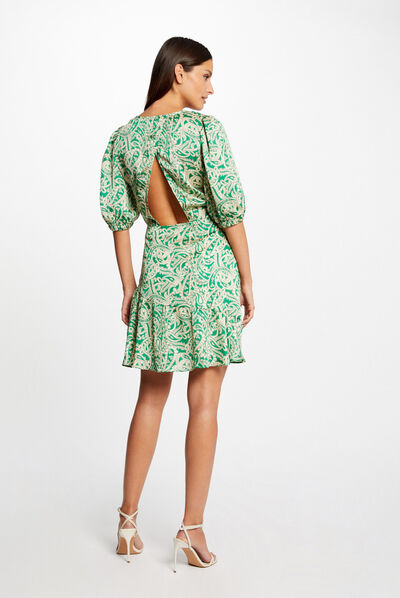 Printed waisted satin dress open back multico ladies'