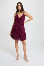 Short dress with V-neck plum women