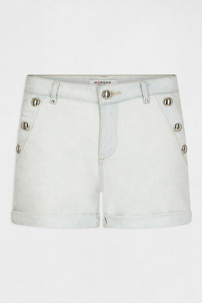 Slim denim shorts with sailor¿s effect jean bleached ladies'