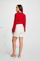 High-waisted straight shorts with darts ecru women