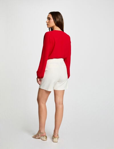 High-waisted straight shorts with darts ecru women