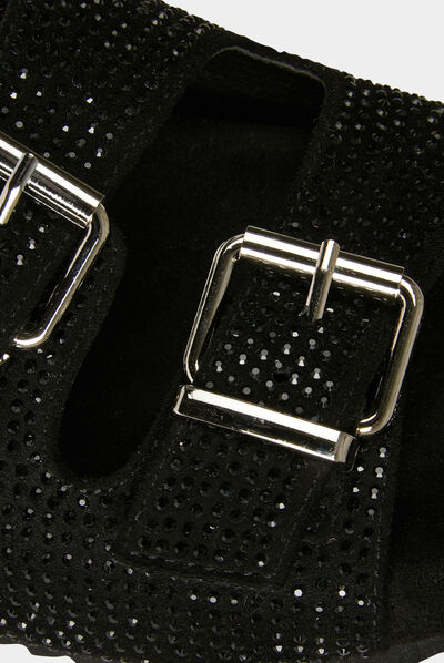 Mules with rhinestones and buckles black ladies'
