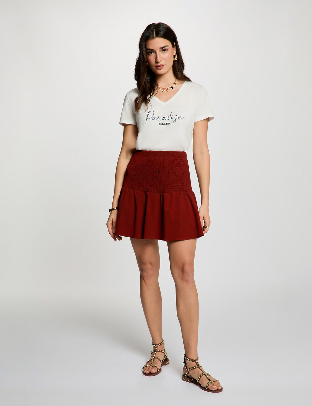 Fitted short skirt cognac brown women