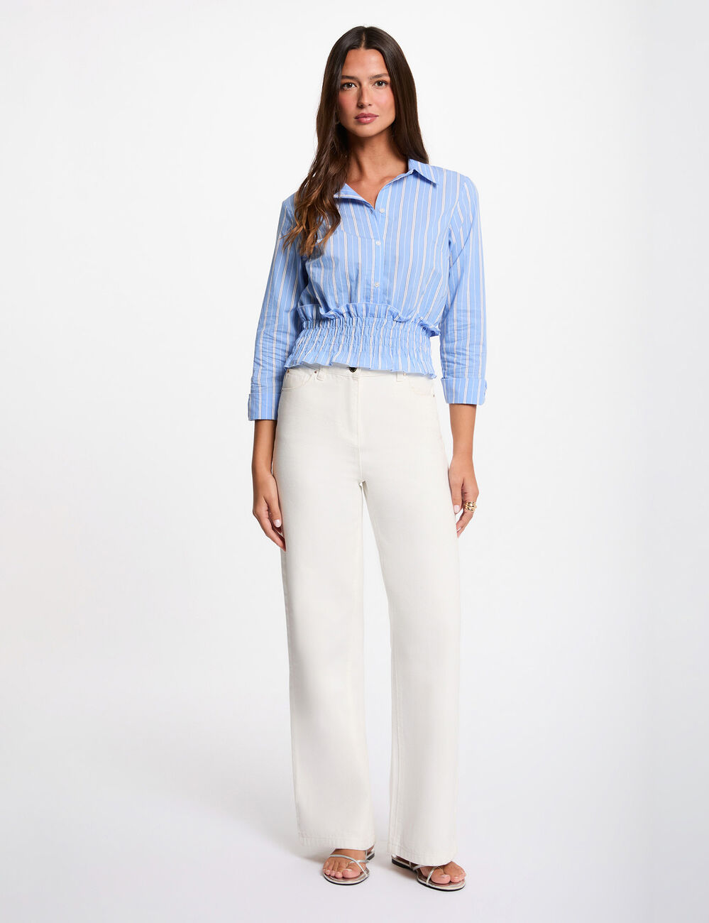 Striped cropped shirt sky blue women