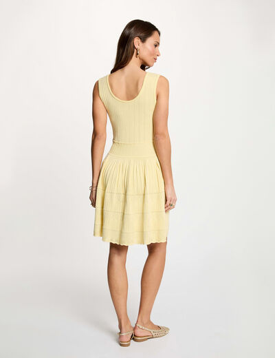 Short knit dress with V-neck pastel yellow women