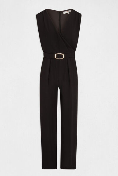 Wide leg jumpsuit with buckle detail black ladies'