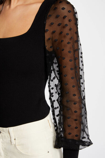 Long-sleeved jumper with dobby spot black ladies'