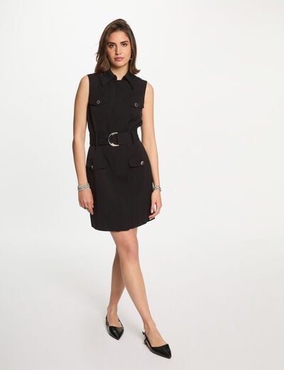 Belted waisted mini dress black women