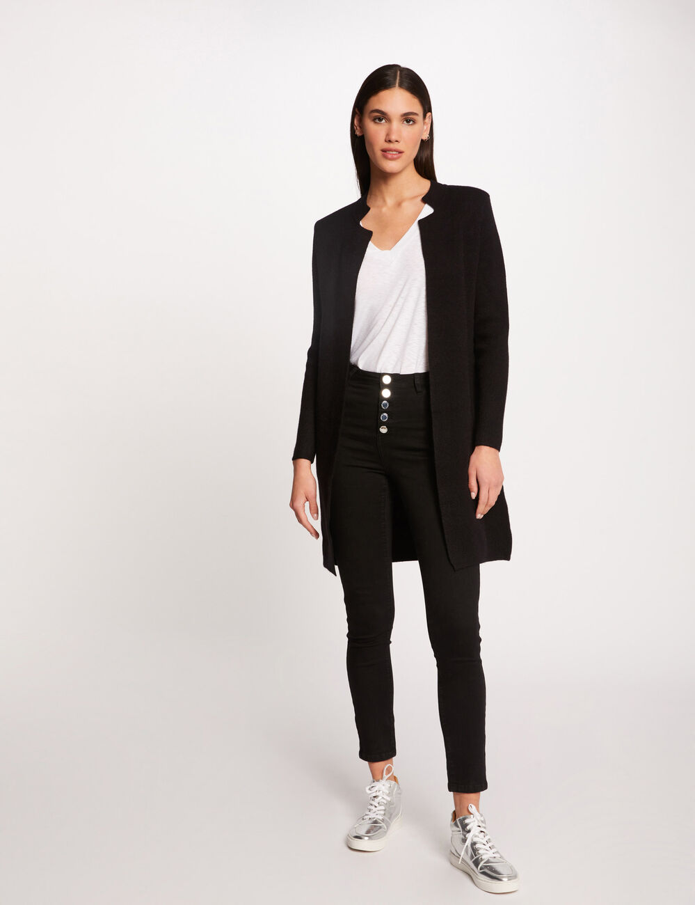 Straight Knit Vest with Notched Collar dark grey women