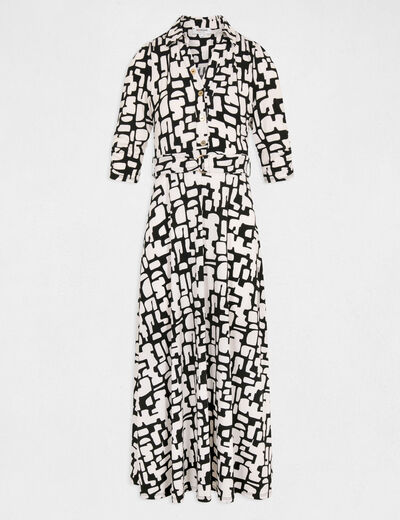 Maxi A-line dress with abstract print ecru women