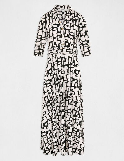 Maxi A-line dress with abstract print ecru ladies'