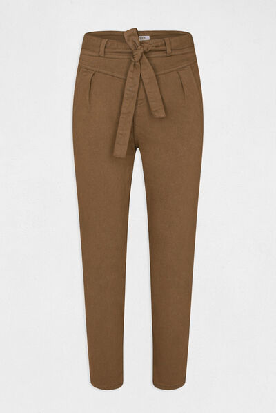 High-waisted belted cropped slim jeans  ladies'