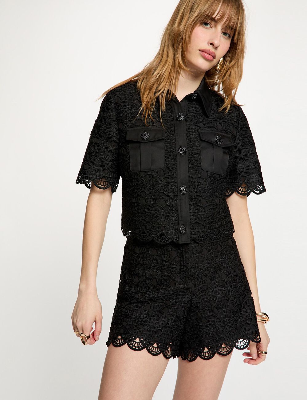 Wide leg lace shorts black women