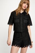 Wide leg lace shorts black women