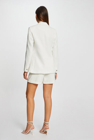 Waisted city jacket notched lapel collar ecru ladies'
