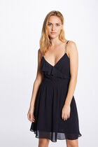 Skater dress with wrap-over neckline navy women