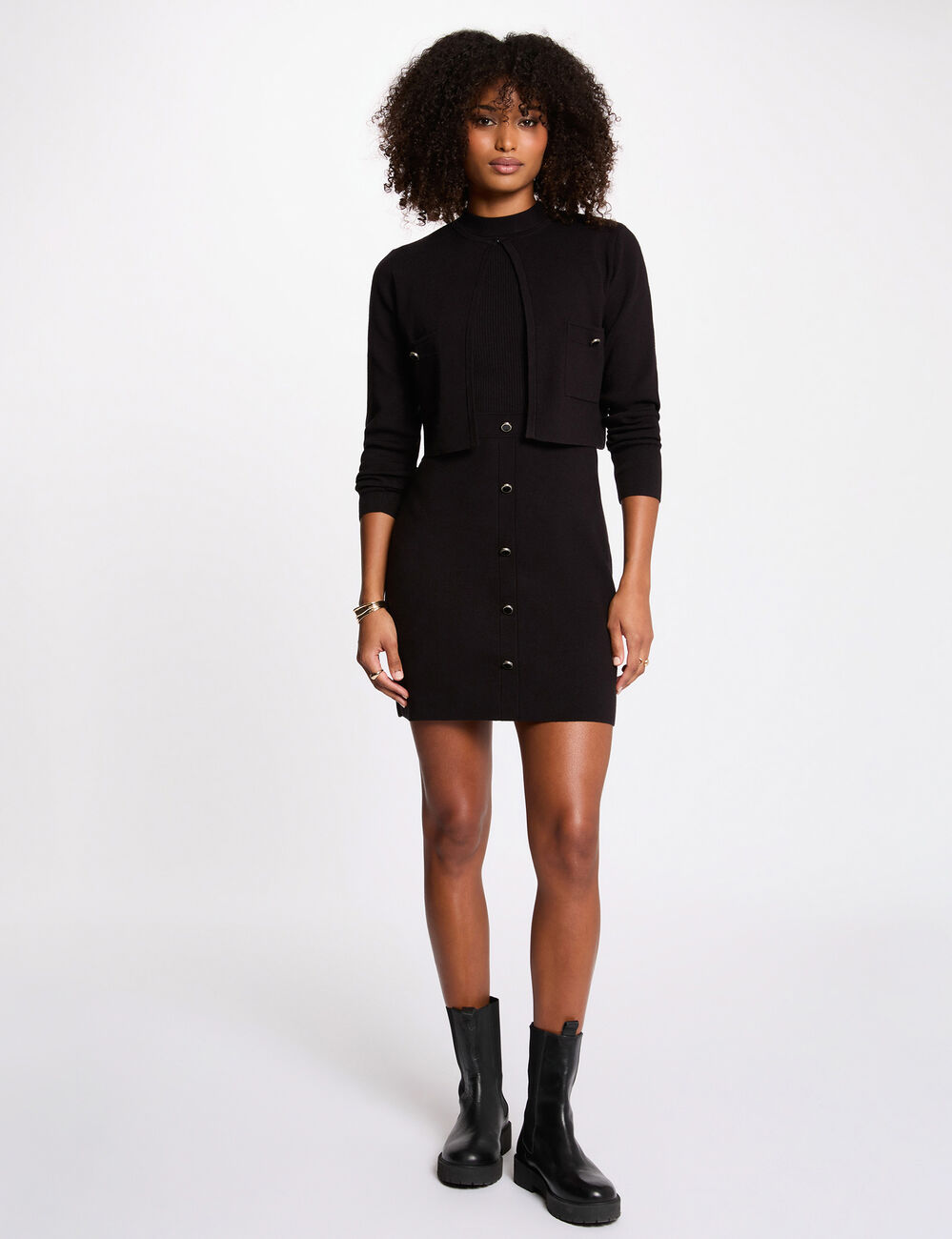 Short 2-in-1 effect dress black women