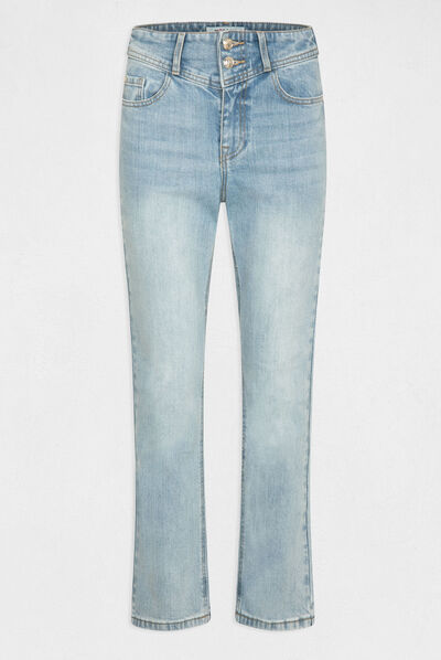 High-waisted cropped straight jeans jean bleached ladies'