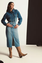 Jupe midi droite en jean denim stone femme