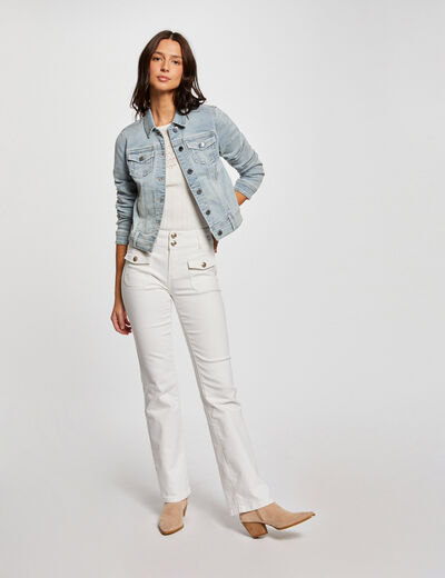 Straight buttoned denim jacket jean bleached ladies'