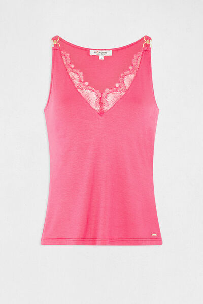 Vest top with thin straps and lace pink ladies'