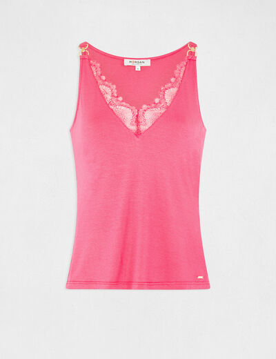 Vest top with thin straps and lace pink ladies'